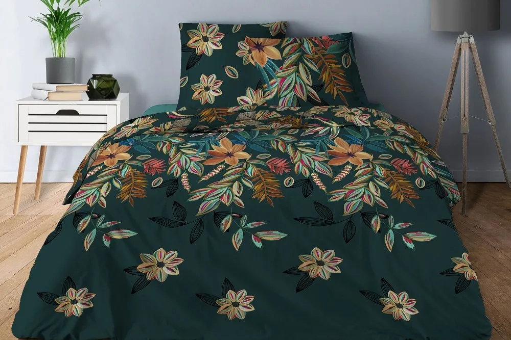 Housse de couette 280x240 fleurie vert sapin